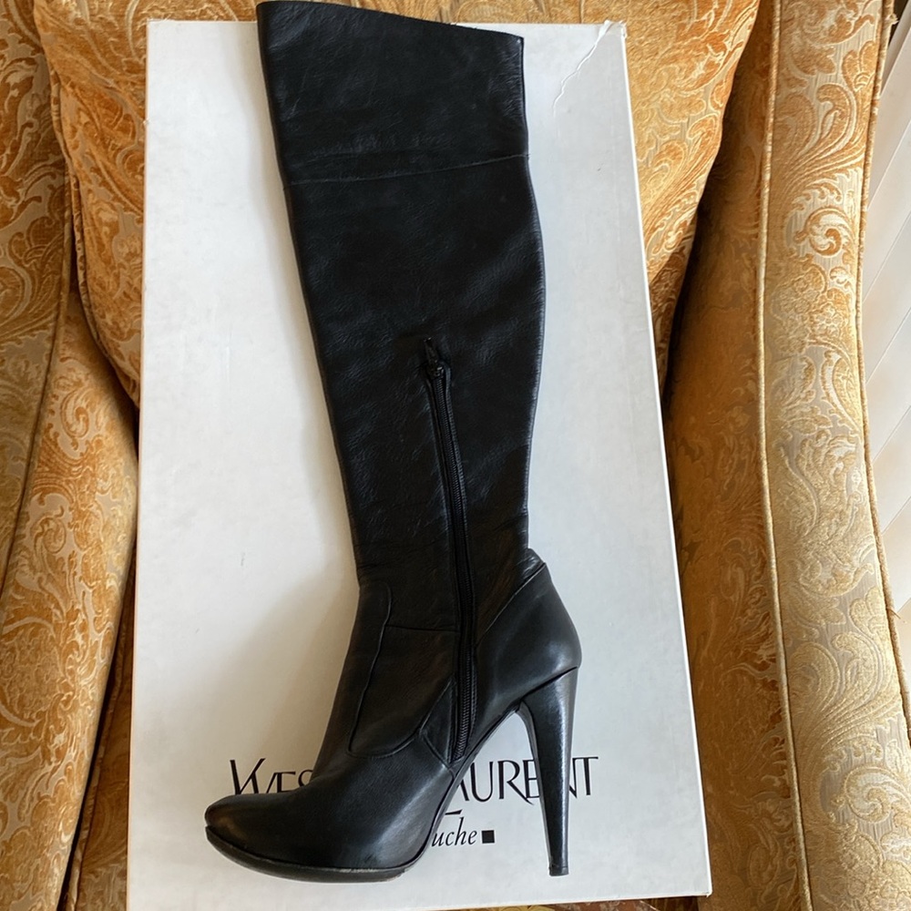 Over The Knee Leather Boots High Heels Giardino Principi Italian Size 8 - Picture 2 of 8